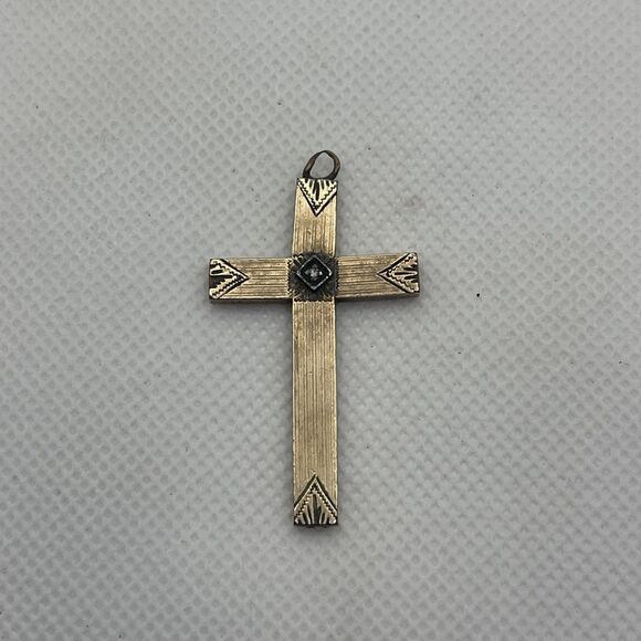 Antique 1/20 12K Gold Filled Cross Pendant with Stone LS - Picture 1 of 7